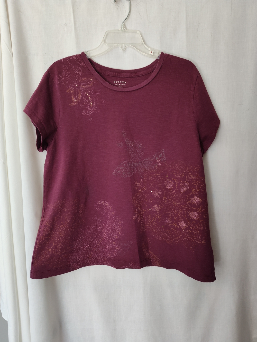 Sonoma Women's Burgundy Short-Sleeve Tee, Size Petite XL